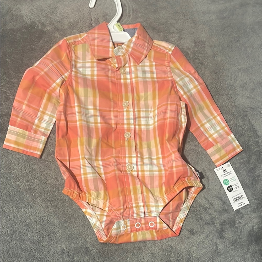 Plaid Kids One Piece - Coral and White